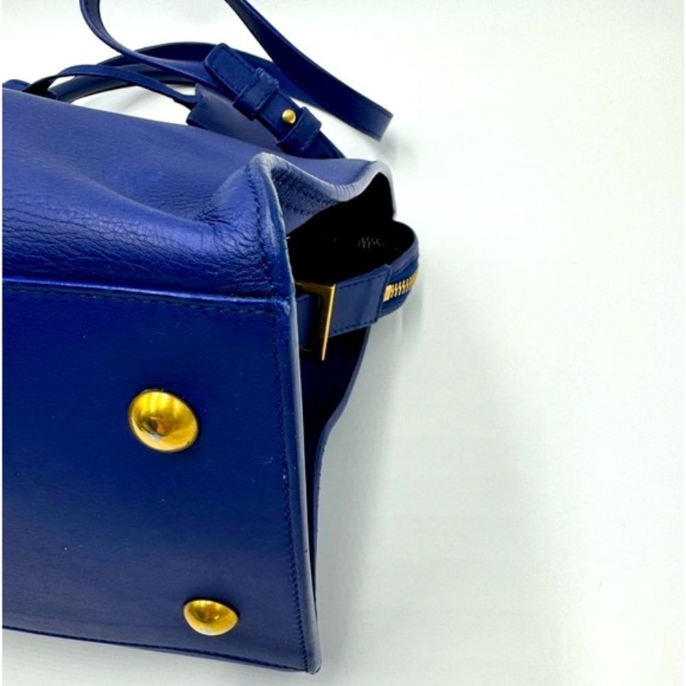 Auth Saint Laurent Small Classic Ligne Y Blue Leather Paris Chyc Cabas Tote 2way - Picture 8 of 15